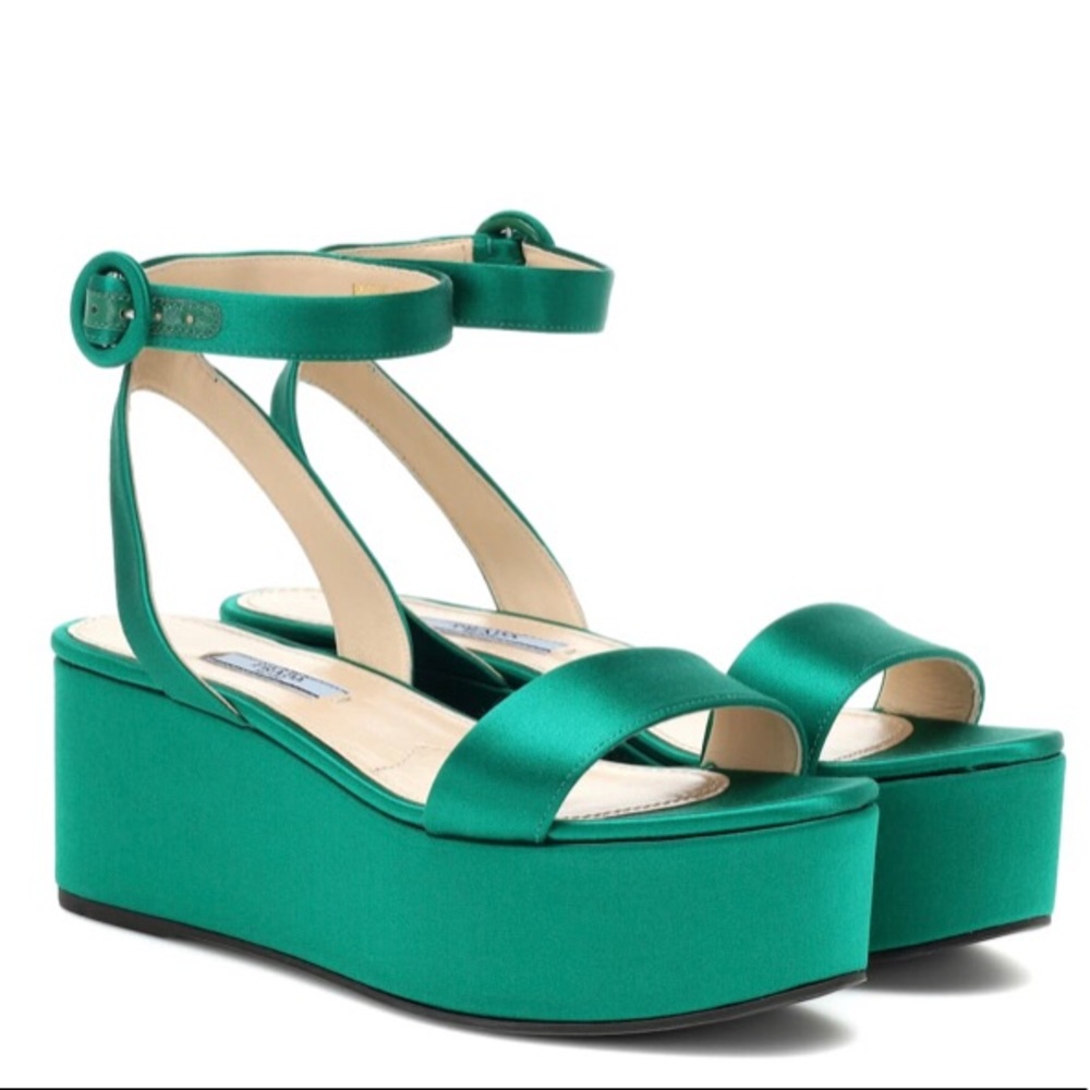 SEEKING TO BUY: Satin green Prada platforms
